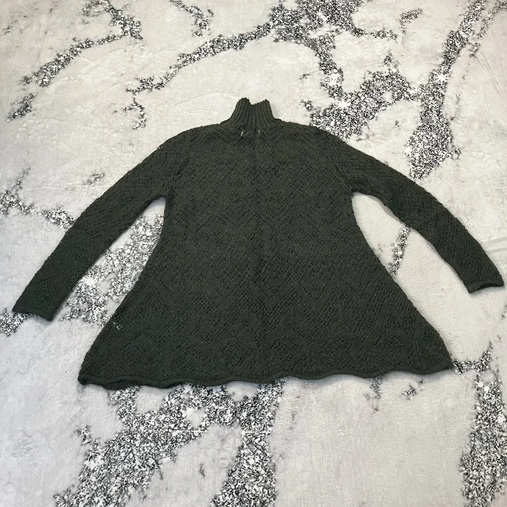 Vtg Express Tricot Sweater Womens Size Medium Olive Green Mohair Blend Open Knit